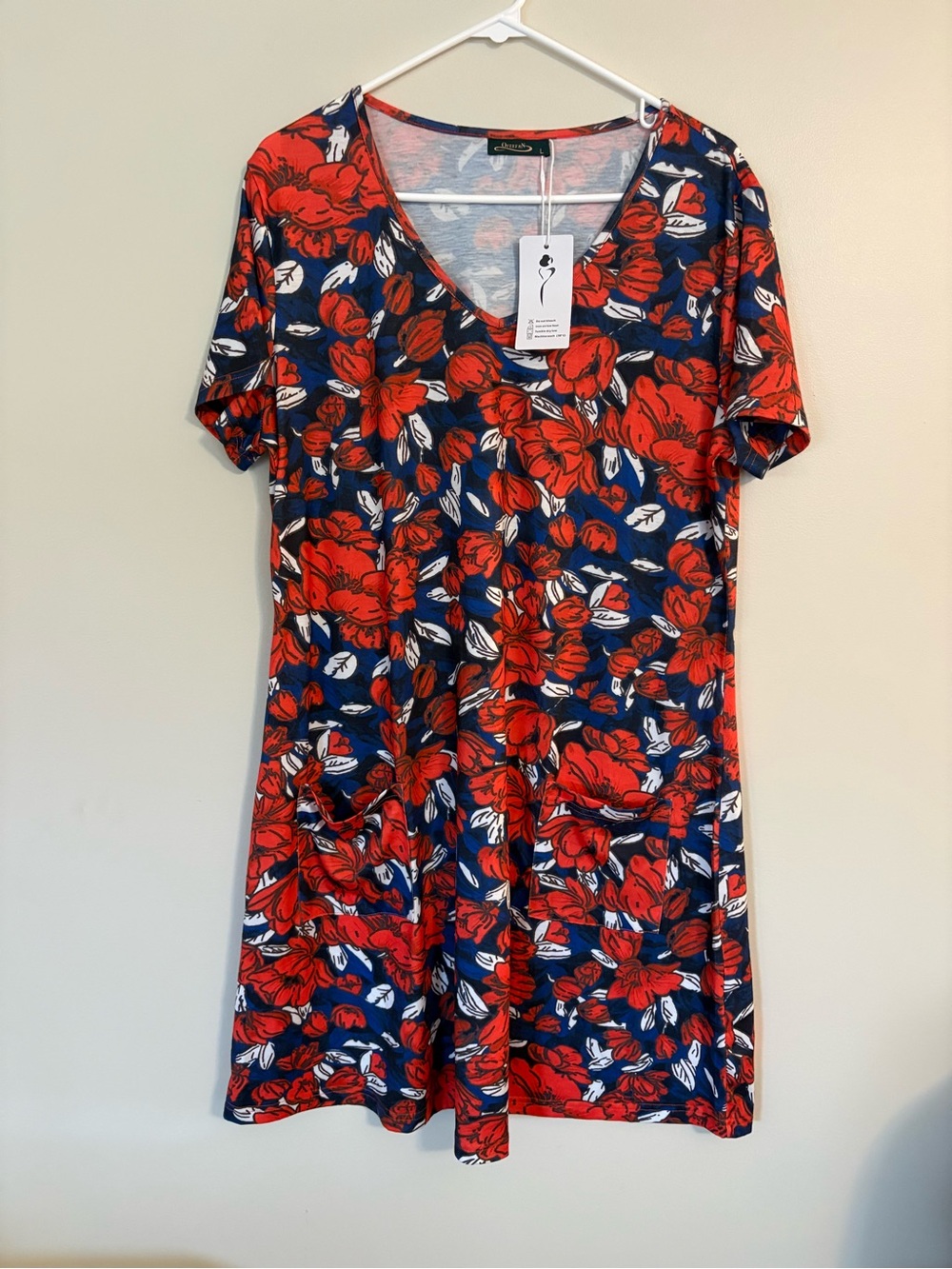 NWT Patriotic Red, White, & Blue Floral Swing Dress with Pockets! Women’s Large